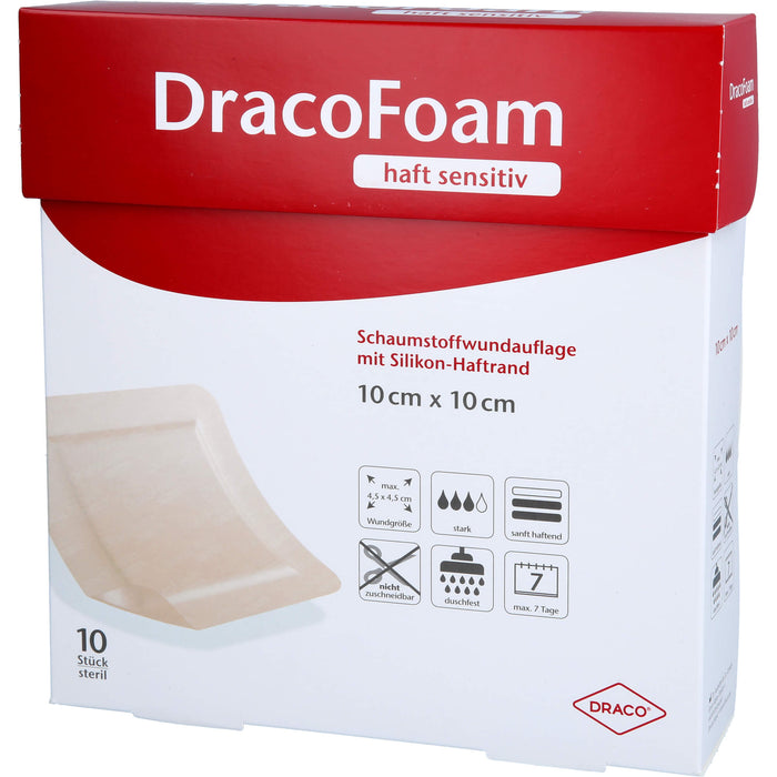 DracoFoam haft sensitiv Schaumstoffverband 10 x 10 cm, 10 pc Pansements