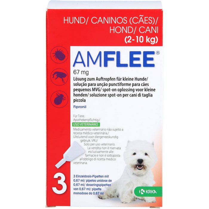 AMFLEE Einzeldosispipetten 67 mg Hunde 2-10 kg zur Behandlung eines Floh- und Zeckenbefalls, 3 pcs. Single-dose pipettes