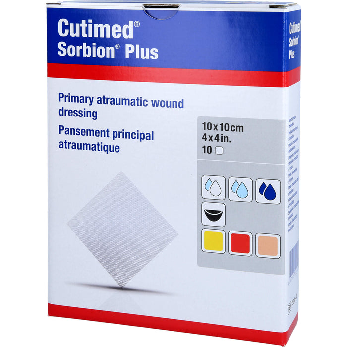 Cutimed Sorbion Plus 10 cm x 10 cm primäre atraumtische Wundauflage, 10 pc Pansement