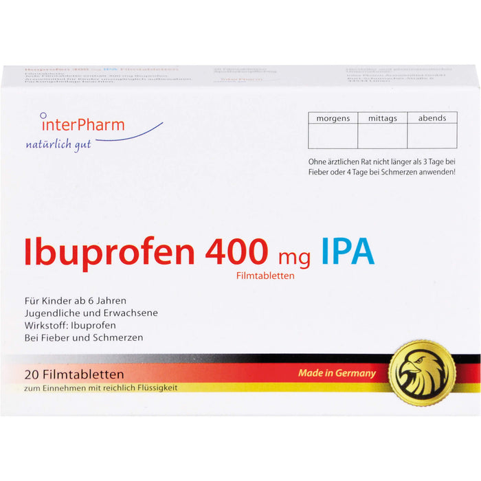 Ibuprofen 400 mg IPA Filmtabletten bei Schmerzen und Fieber, 20 pc Tablettes