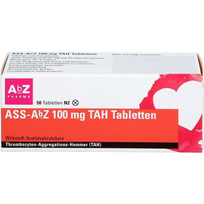 ASS-AbZ 100 mg TAH Tabletten beugt u.a. der Enstehung von Blutgerinsseln vor, 50 pc Tablettes