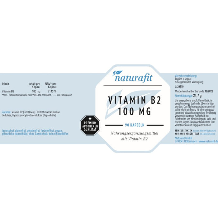 naturafit Vitamin B2 100 mg Kapseln, 90 pcs. Capsules