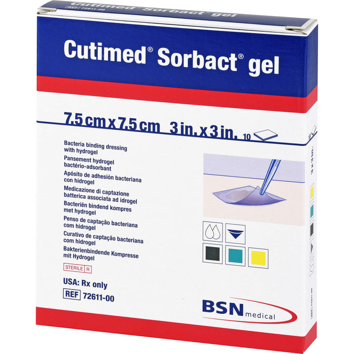 Cutimed Sorbact Gel bakterienbindende Kompresse 7,5 cm x 7,5 cm, 10 pc Compresses