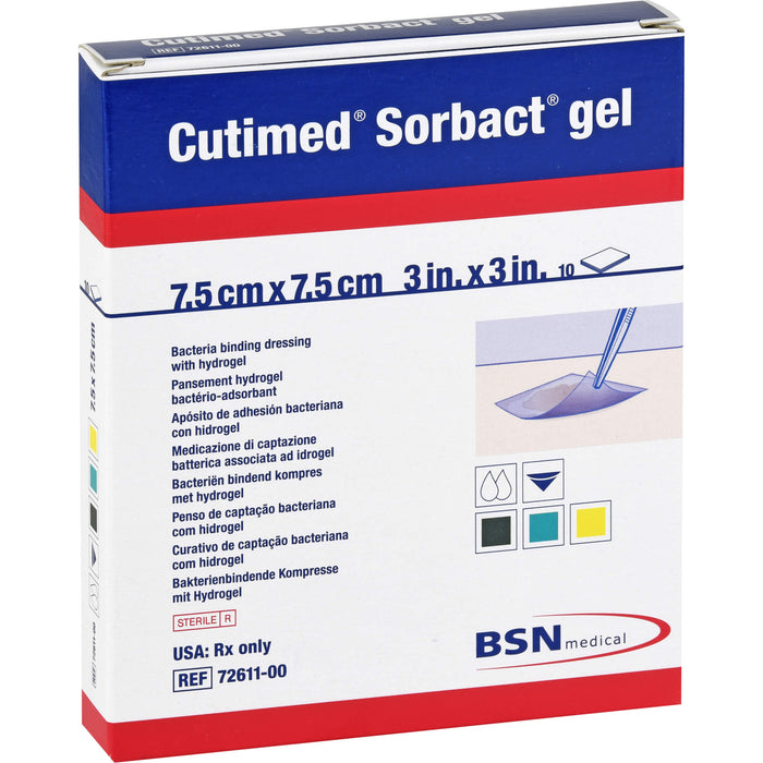 Cutimed Sorbact Gel bakterienbindende Kompresse 7,5 cm x 7,5 cm, 10 pcs. Compresses