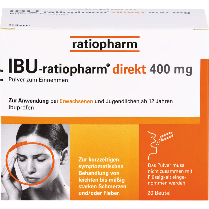 IBU-ratiopharm direkt 400 mg Pulver bei Schmerzen und Fieber, 20 St. Beutel