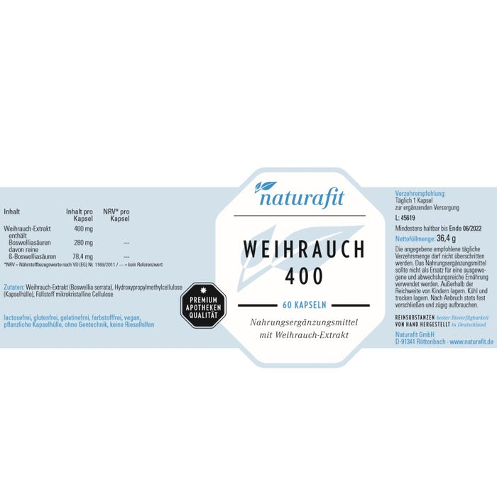 naturafit Weihrauch 400 Kapseln, 60 St. Kapseln