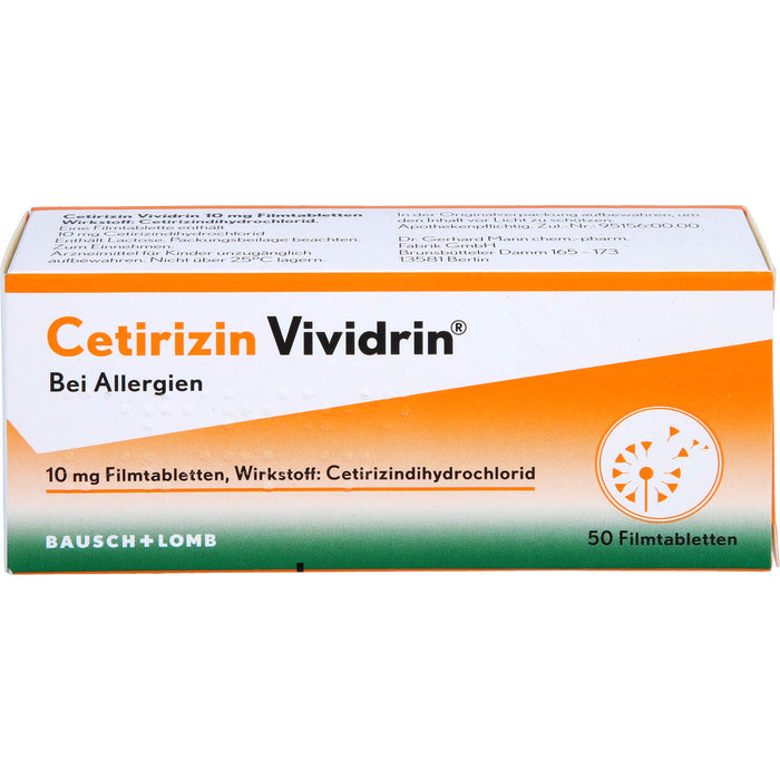 Cetirizin Vividrin 10 mg Filmtabletten bei Allergien, 50 pcs. Tablets