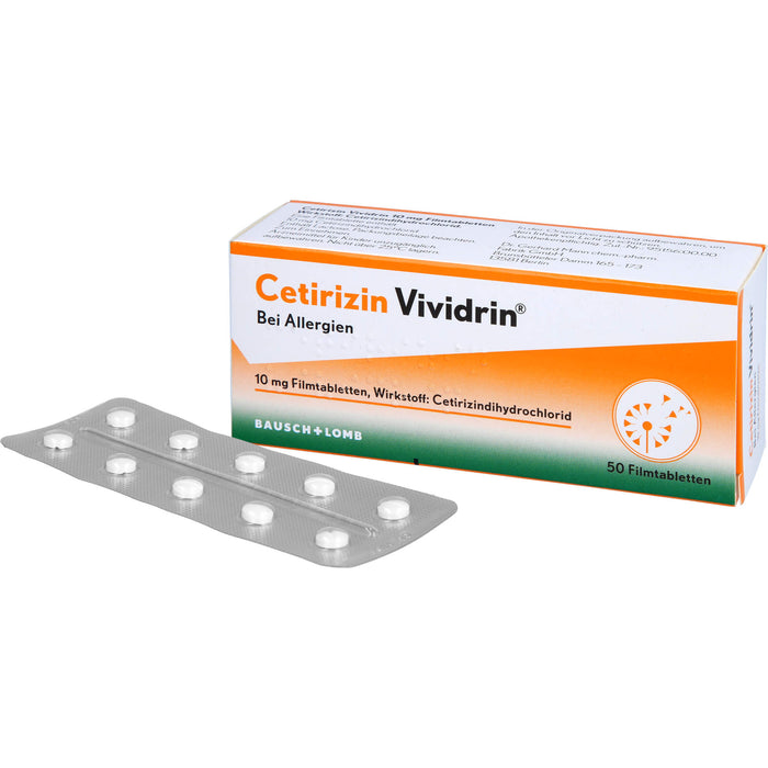 Cetirizin Vividrin 10 mg Filmtabletten bei Allergien, 50 pc Tablettes