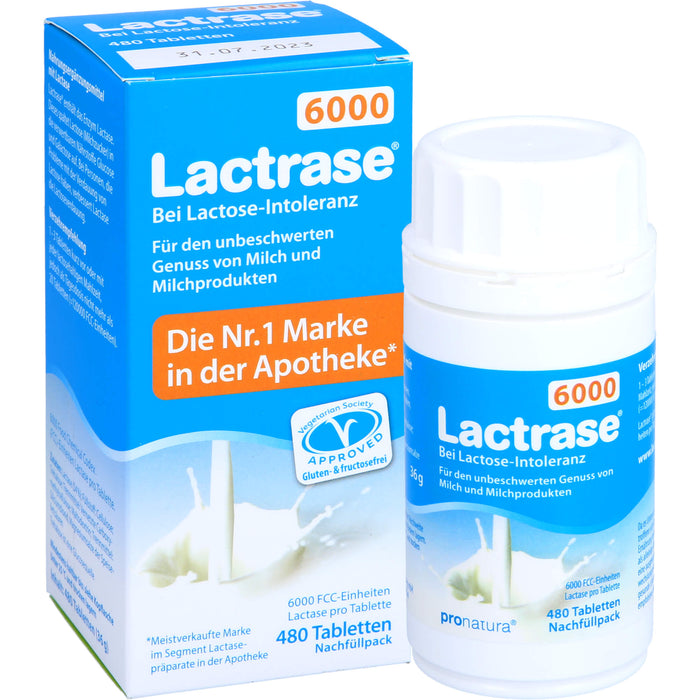 Lactrase 6000 bei Lactose-Intoleranz Tabletten Nachfüllpack, 480 pc Tablettes