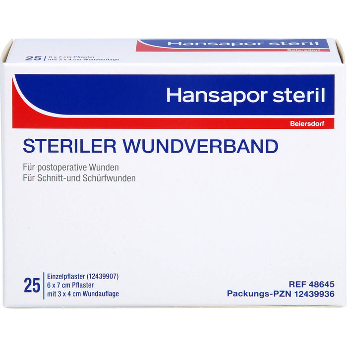 Hansapor steril Wundverband 6 x 7 cm Pflaster mit 3 x 4 cm Wundauflage, 25 pc Pansements