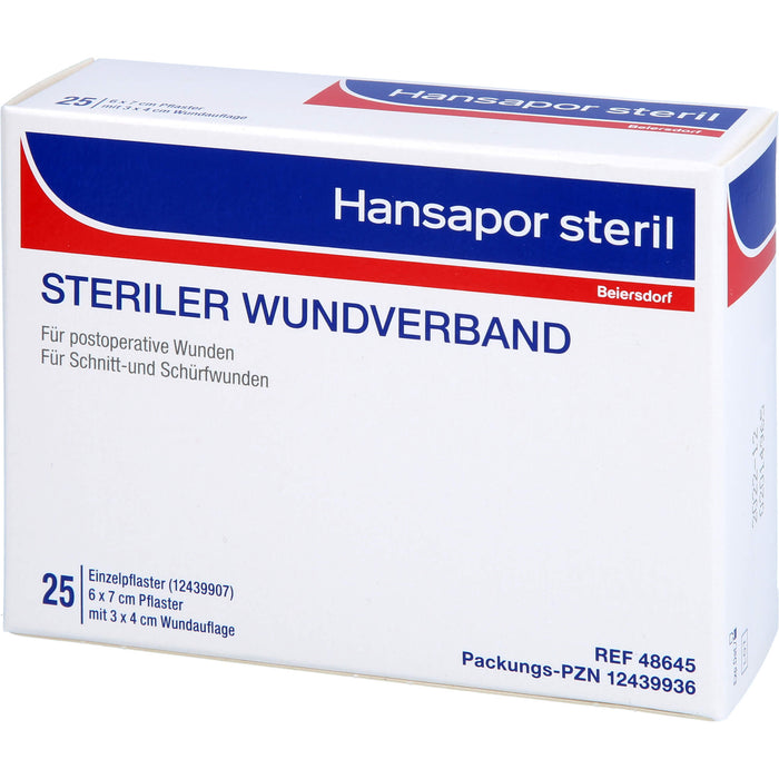 Hansapor steril Wundverband 6 x 7 cm Pflaster mit 3 x 4 cm Wundauflage, 25 pcs. Wound dressings