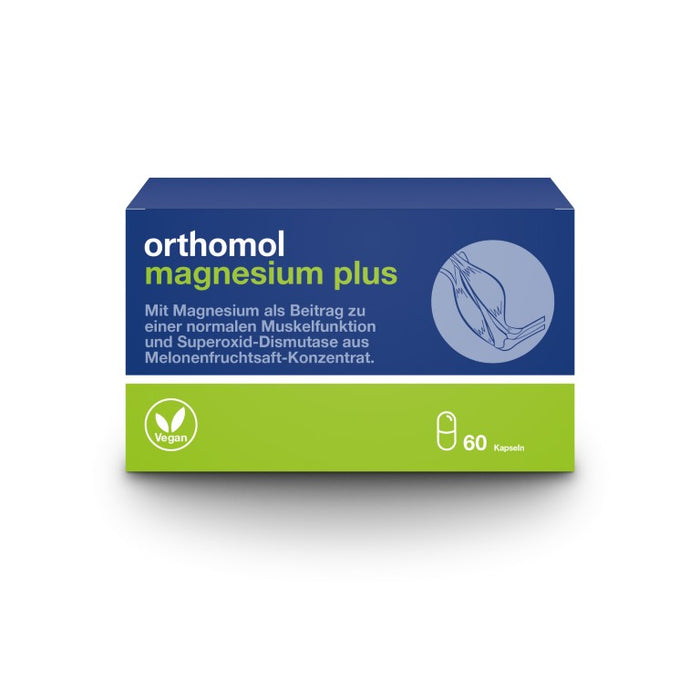 Orthomol Magnesium Plus - für eine normale Muskelfunktion - mit 150 mg Magnesium pro Kapsel und Superoxid-Dismutase aus Melonenfruchtsaft-Konzentrat, 60 St. Kapseln