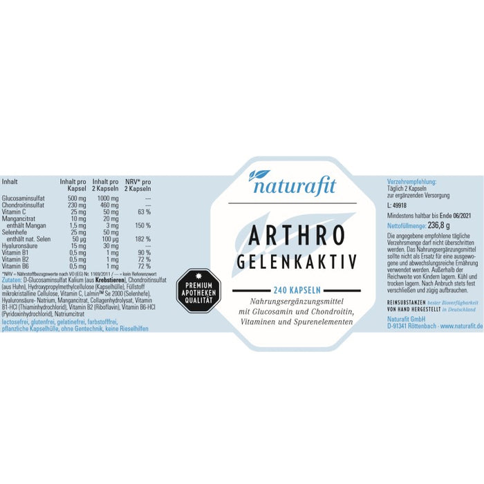 naturafit Arthro Gelenkaktiv Kapseln, 240 pc Capsules