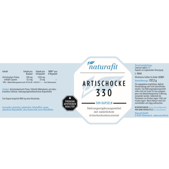 naturafit Artischocke 330 Kapseln, 300 pcs. Capsules