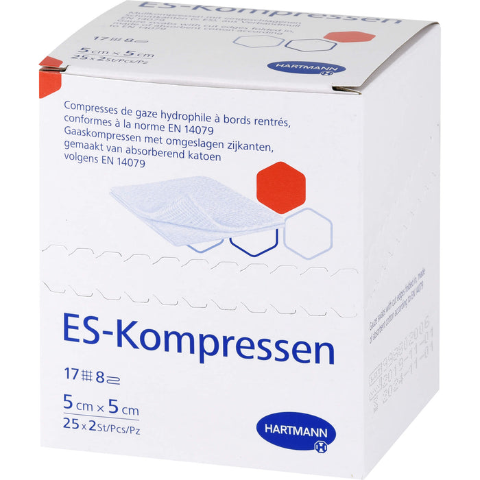 ES-KOMPRESSEN steril 5x5 cm 8fach, 50 pcs. Compresses