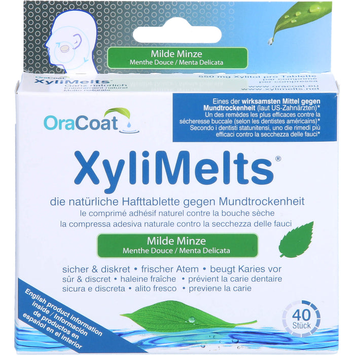 OraCoat XyliMelts Hafttabletten milde Minze gegen Mundtrockenheit, 40 pcs. Tablets