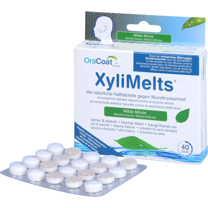 OraCoat XyliMelts Hafttabletten milde Minze gegen Mundtrockenheit, 40 St. Tabletten