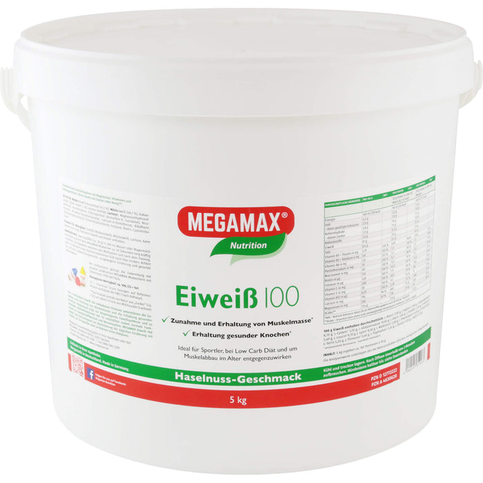 MEGAMAX Nutrition Eiweiß 100 Pulver Haselnuss-Geschmack, 5000 g Pulver