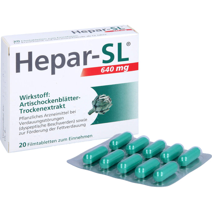 Hepar-SL 640 mg Filmtabletten bei Verdauungsstörungen, 20 pcs. Tablets