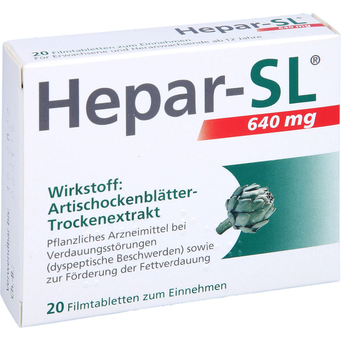 Hepar-SL 640 mg Filmtabletten bei Verdauungsstörungen, 20 pc Tablettes