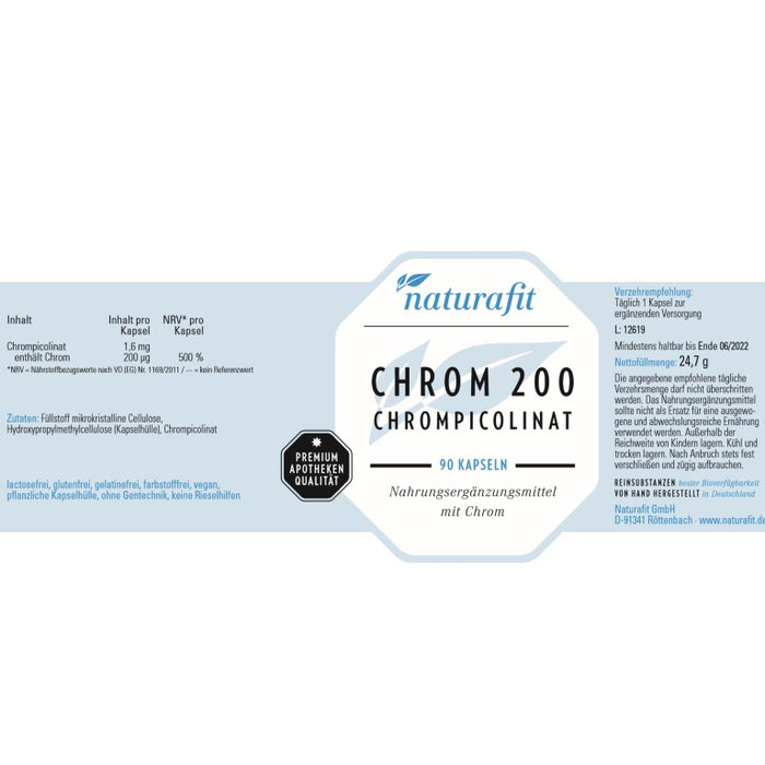 naturafit Chrom 200 Chrompicolinat Kapseln, 90 pcs. Capsules