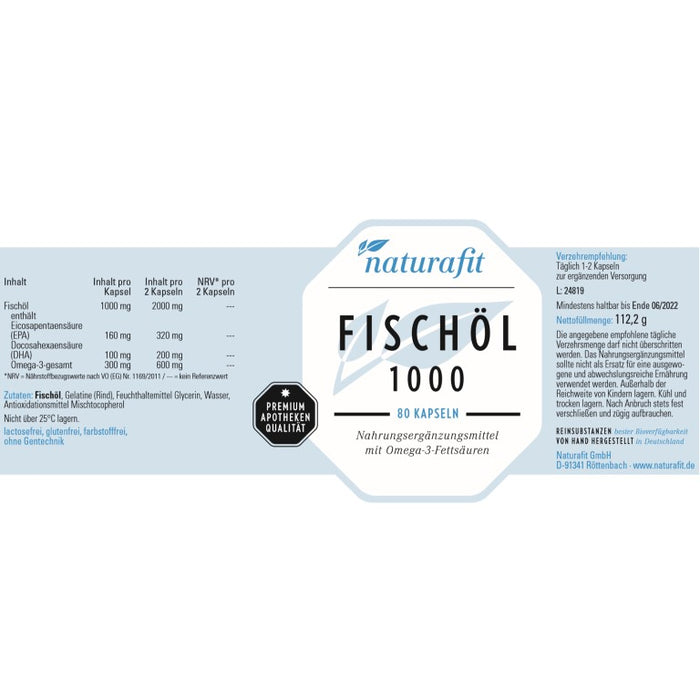 naturafit Fischöl 1000 Kapseln, 80 pc Capsules