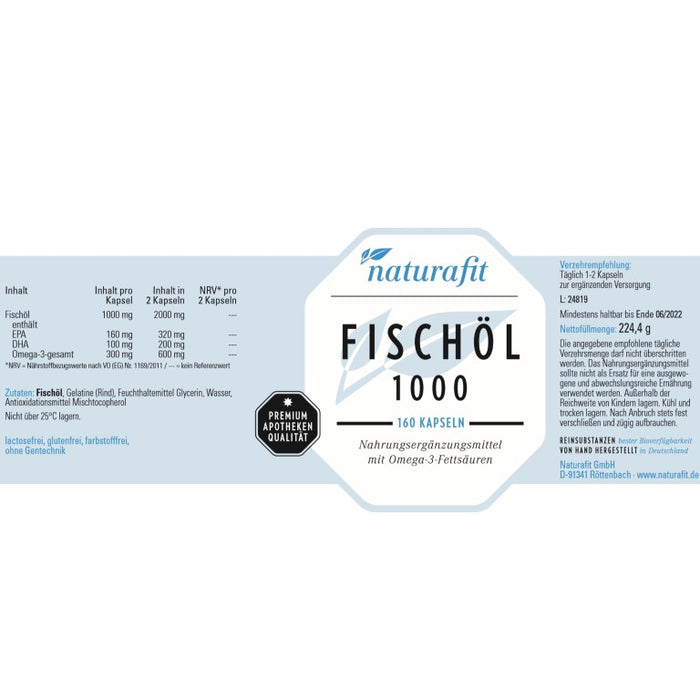 naturafit Fischöl 1000 Kapseln, 160 pcs. Capsules