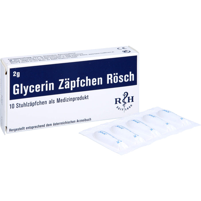 Glycerin Zäpfchen Rösch 1 g gegen Verstopfung, 10 pc Suppositoires