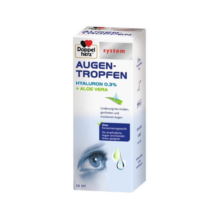 Doppelherz system Augentropfen Hyaluron 0,3 % + Aloe Vera, 10 ml Solution