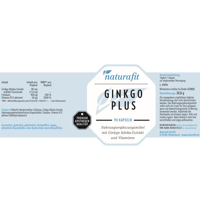 naturafit Ginkgo Plus Kapseln, 90 St. Kapseln