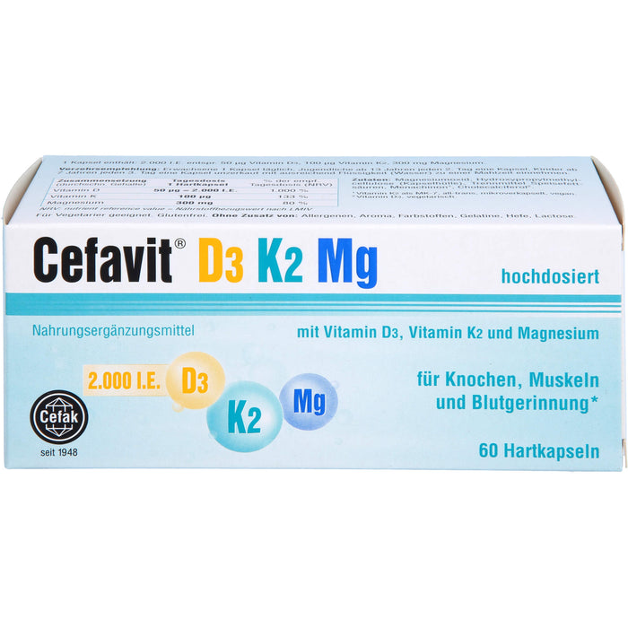 Cefavit D3 K2 Mg Hartkapseln für Knochen, Muskeln und Blutgerinnung, 60 pcs. Capsules