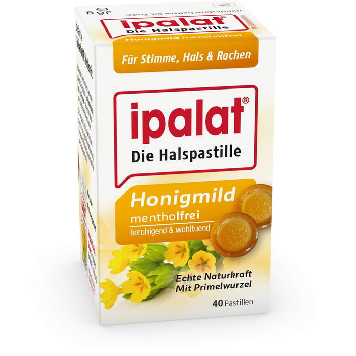 ipalat Halspastillen honigmild mentholfrei, 40 pc Pastilles