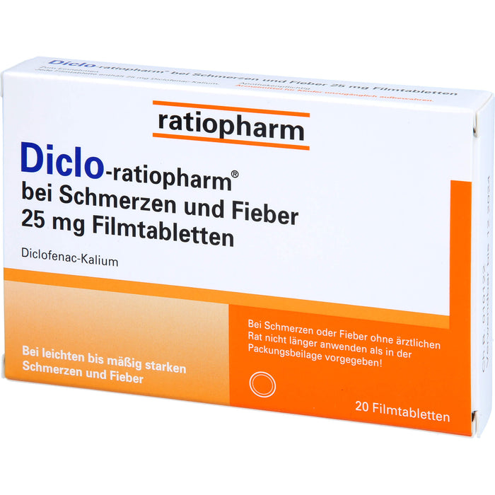 Diclo-ratiopharm bei Schmerzen und Fieber 25 mg Filmtabletten, 20 pcs. Tablets