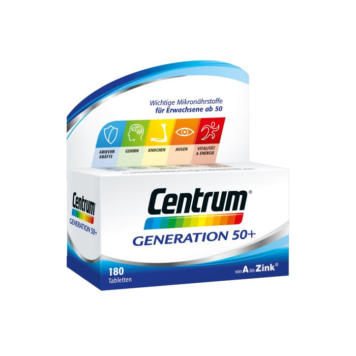 Centrum Generation 50+ Tabletten ergänzt die Ernährung sinnvoll mit Vitaminen, Mineralstoffen und Spurenelementen, 180 St. Tabletten