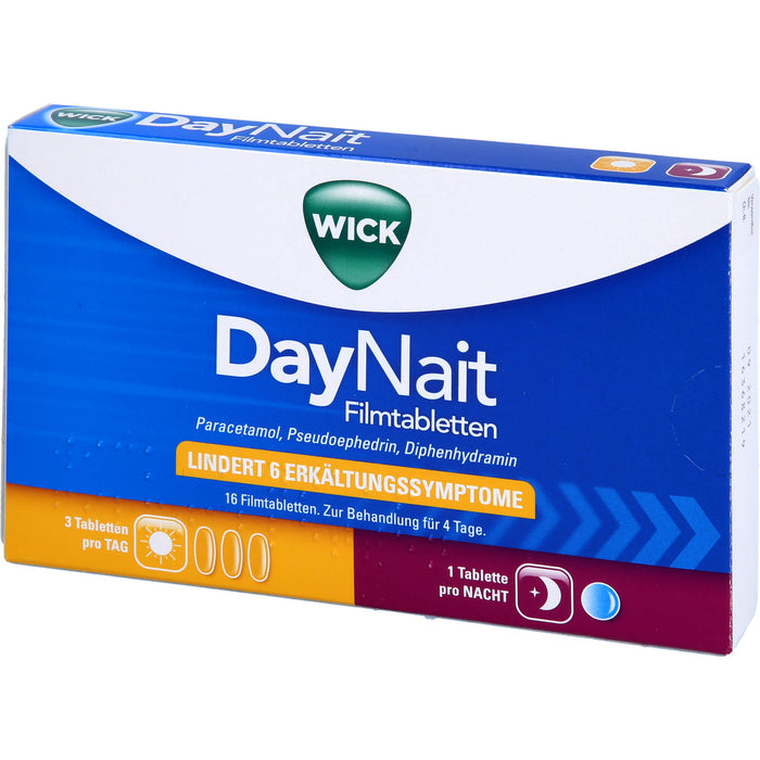 WICK DayNait Filmtabletten lindert 6 Erkältungssymptome, 16 St. Tabletten