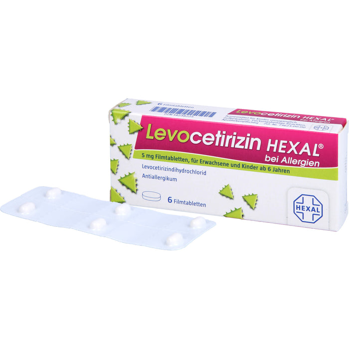 Levocetirizin HEXAL Filmtabletten bei Allergien, 6 pc Tablettes