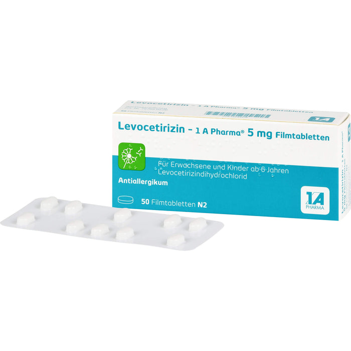 1 A Pharma Levocetirizin 5 mg Filmtabletten bei Allergien, 50 pc Tablettes