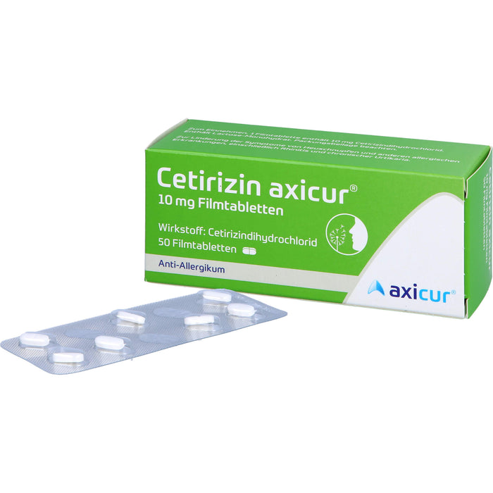 Cetirizin axicur 10 mg Filmtabletten Anti-Allergikum, 50 pc Tablettes