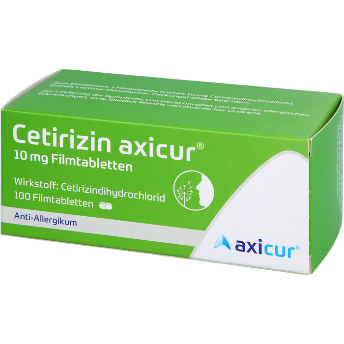 Cetirizin axicur 10 mg Filmtabletten Anti-Allergikum, 100 pc Tablettes