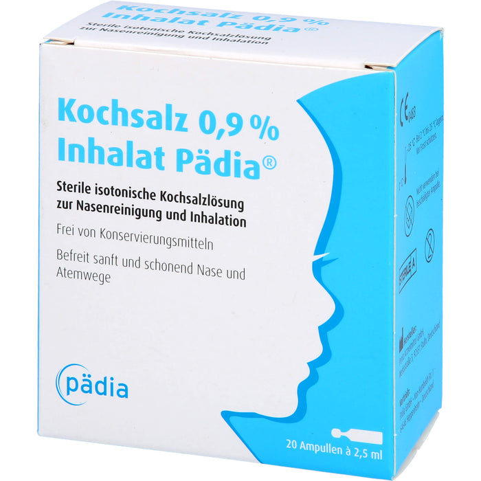 Kochsalz 0,9 % Inhalat Pädia sterile isotonische Kochsalzlösung zur Nasenreinigung und Inhalation, 20 pc Ampoules