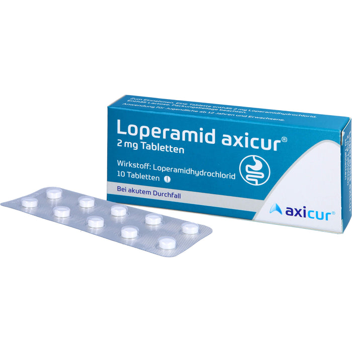 Loperamid axicur 2 mg Tabletten bei akutem Durchfall, 10 pc Tablettes