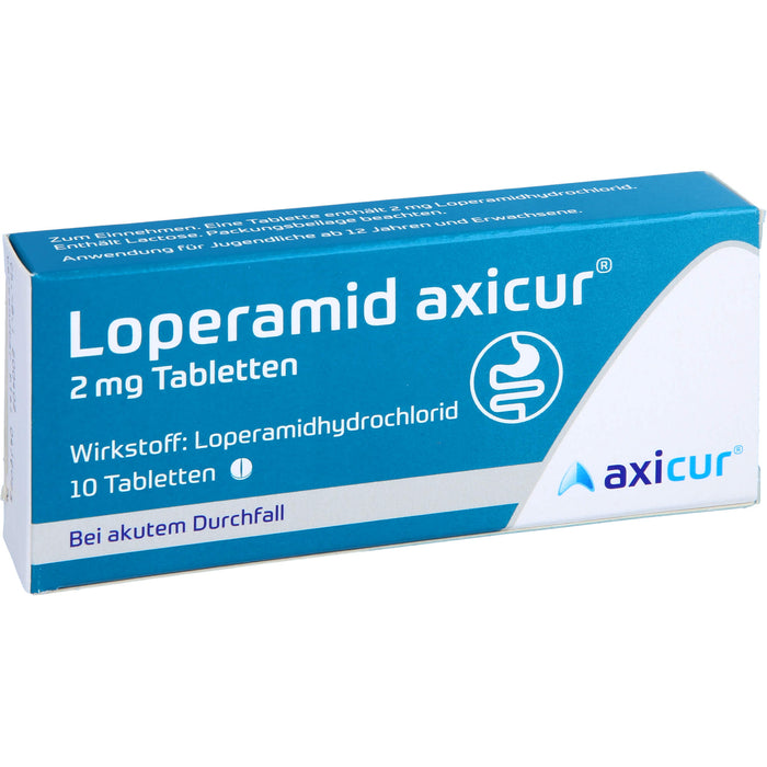 Loperamid axicur 2 mg Tabletten bei akutem Durchfall, 10 pcs. Tablets