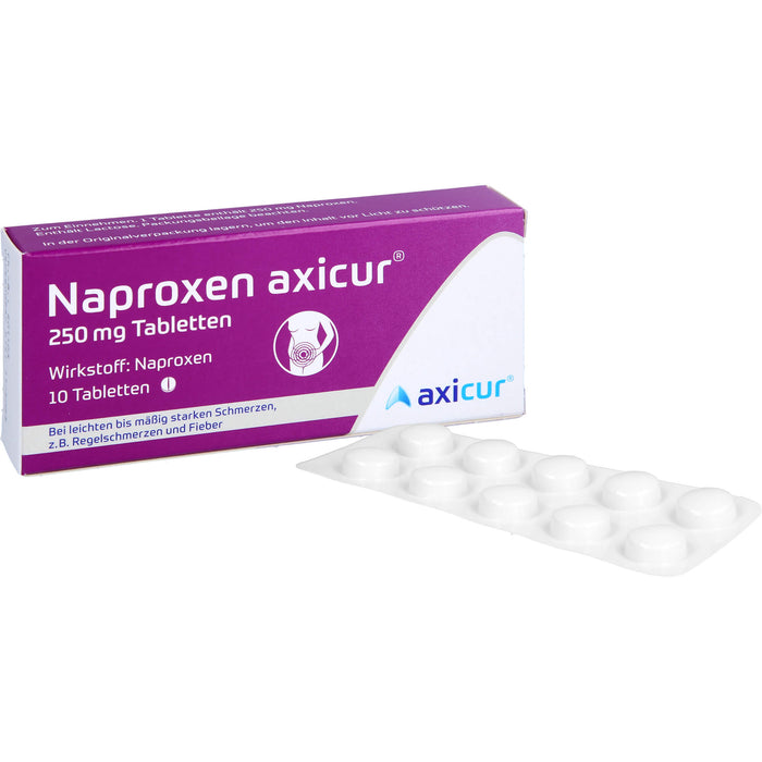 Naproxen axicur 250 mg Tabletten bei Schmerzen oder Fieber, 10 pc Tablettes