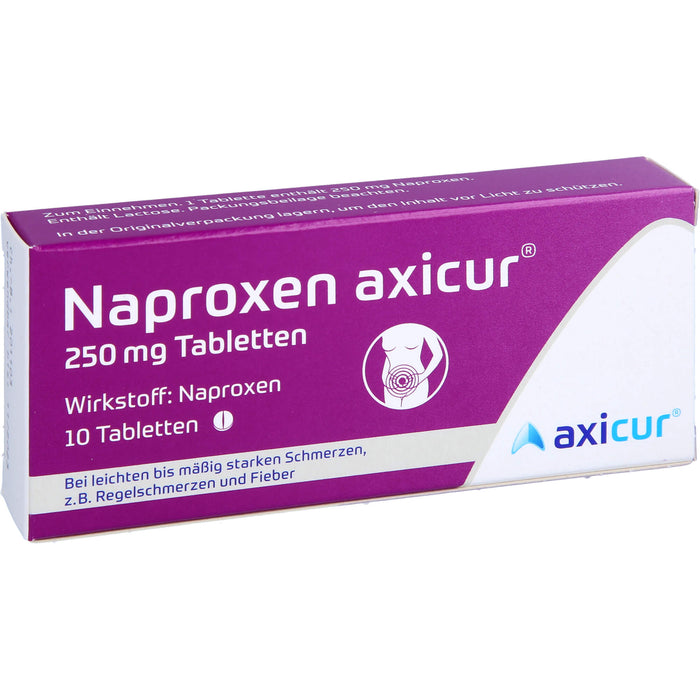 Naproxen axicur 250 mg Tabletten bei Schmerzen oder Fieber, 10 pc Tablettes