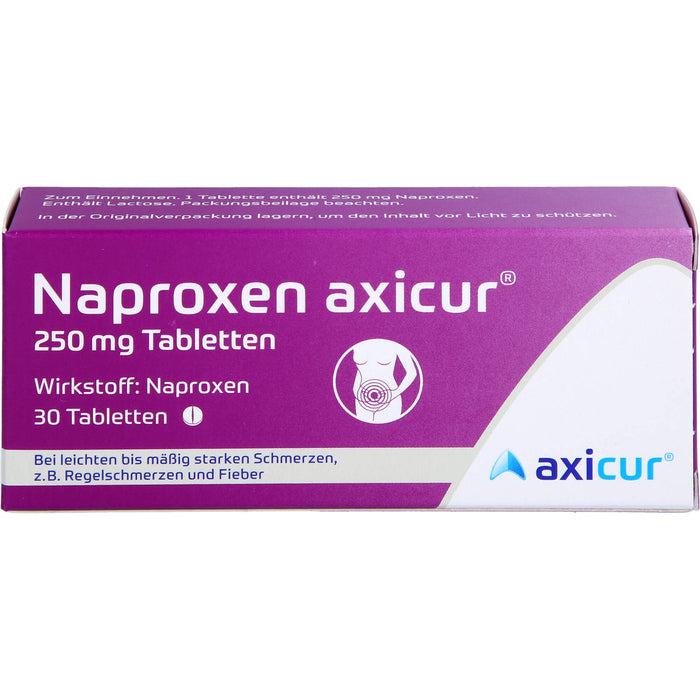 Naproxen axicur 250 mg Tabletten bei Schmerzen oder Fieber, 30 pcs. Tablets