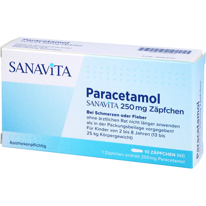 SANAVITA Paracetamol 250 mg Zäpfchen bei Schmerzen und Fieber, 10 St. Zäpfchen