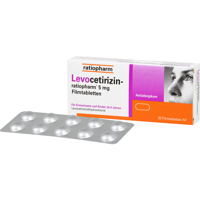 Levocetirizin-ratiopharm 5 mg Filmtabletten Antiallergikum, 20 pcs. Tablets