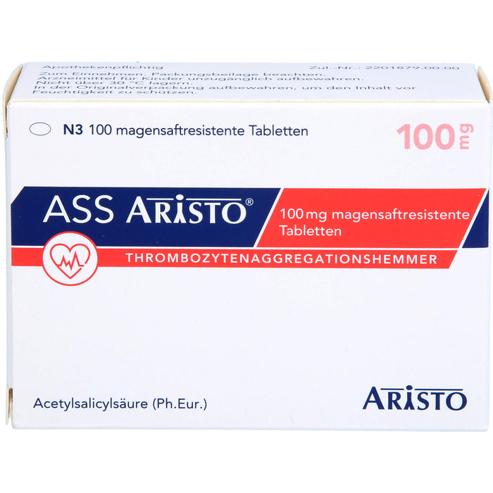 ASS Aristo 100 mg Tabletten zur Hemmung vom Zusammenhaften der Blutplättchen, 100 pc Tablettes