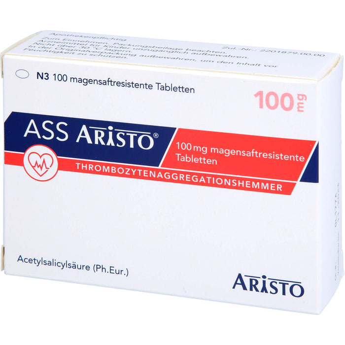 ASS Aristo 100 mg Tabletten zur Hemmung vom Zusammenhaften der Blutplättchen, 100 pc Tablettes