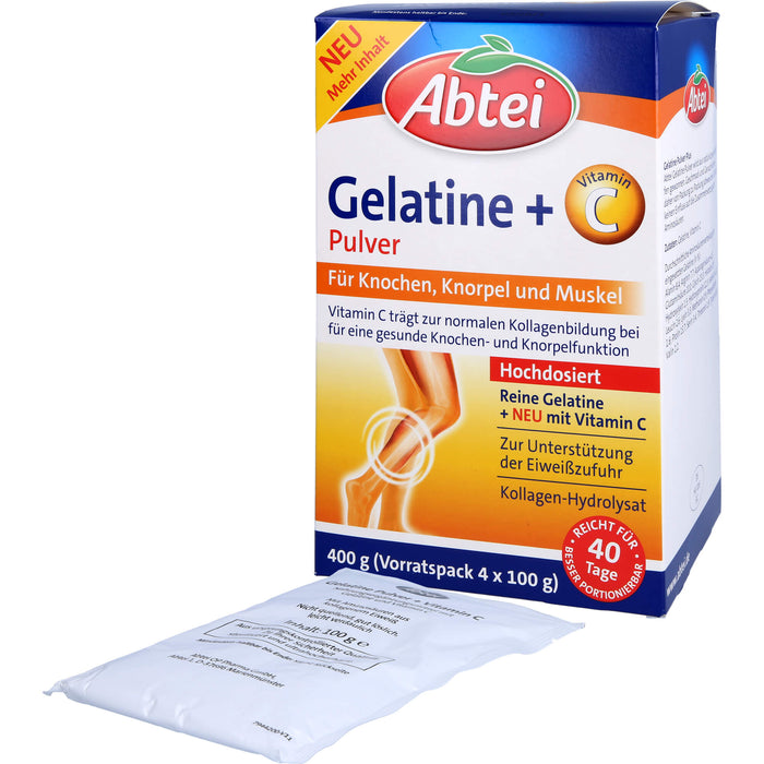 Abtei Gelatine Plus Vitamin C Pulver für Knochen, Knorpel und Muskeln, 400 g Pulver